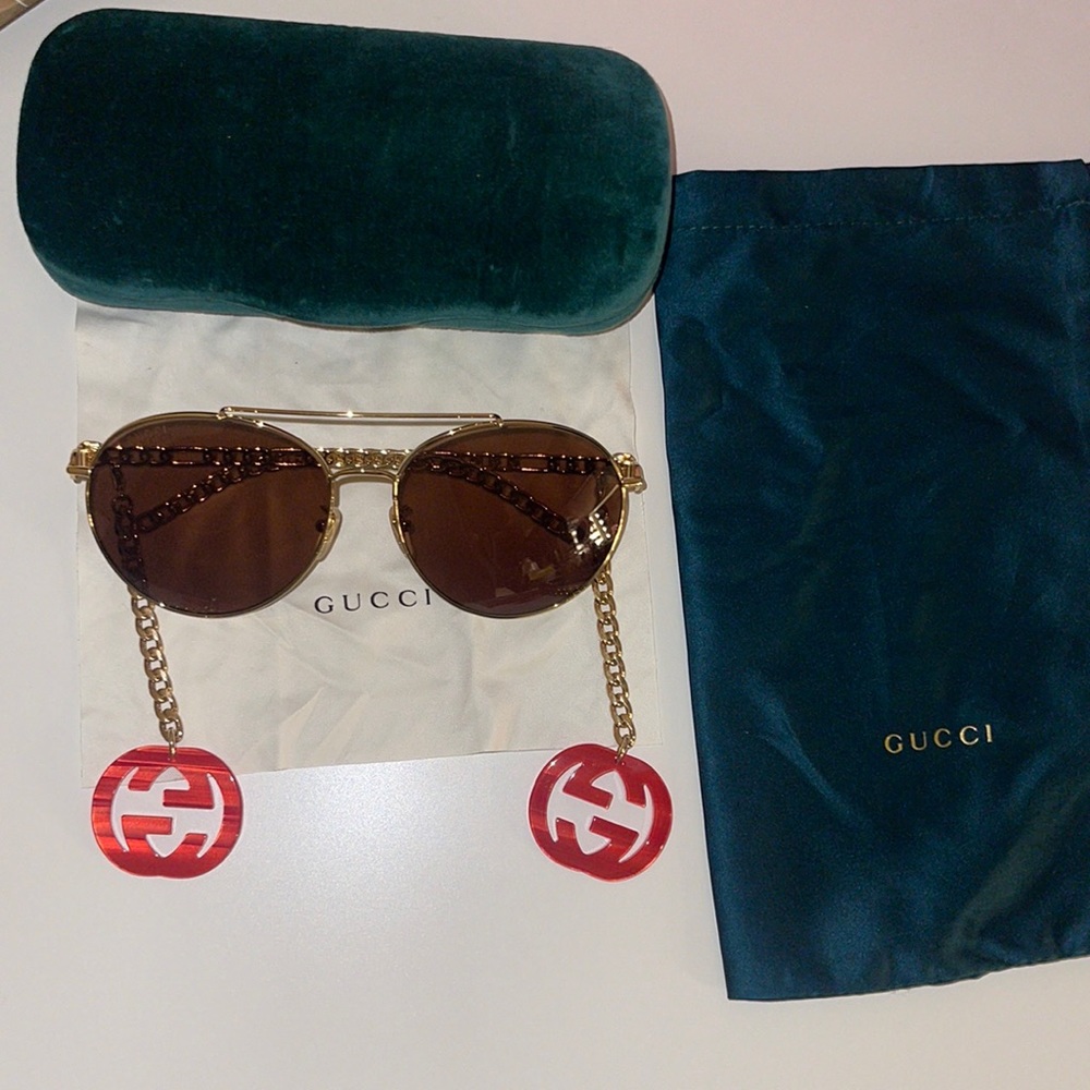 Gucci Sunglasses GG0725S 002 Gold/Brown Lenses